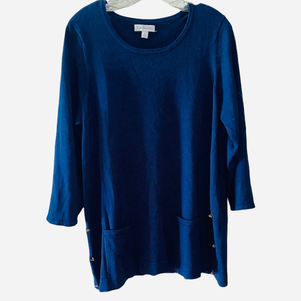 Kim Rogers 3/4 Sleeve Navy Knit Shirt Sz L